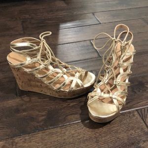 New Gold lace up wedges size 8.5